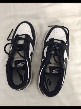 Nike Kids Black and White Low-Top Sneakers with Swoosh